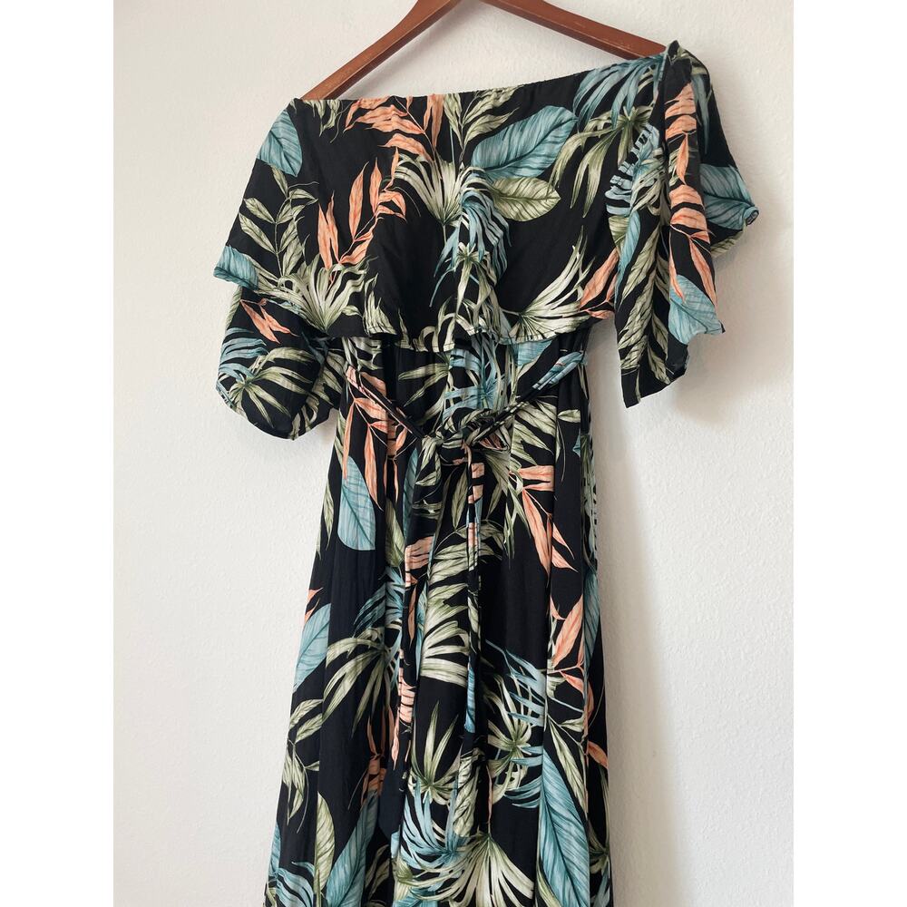 MEGHAN LOS ANGELES Black Tropical Print Off Shoulder Maxi Dress - Picture 3 of 6
